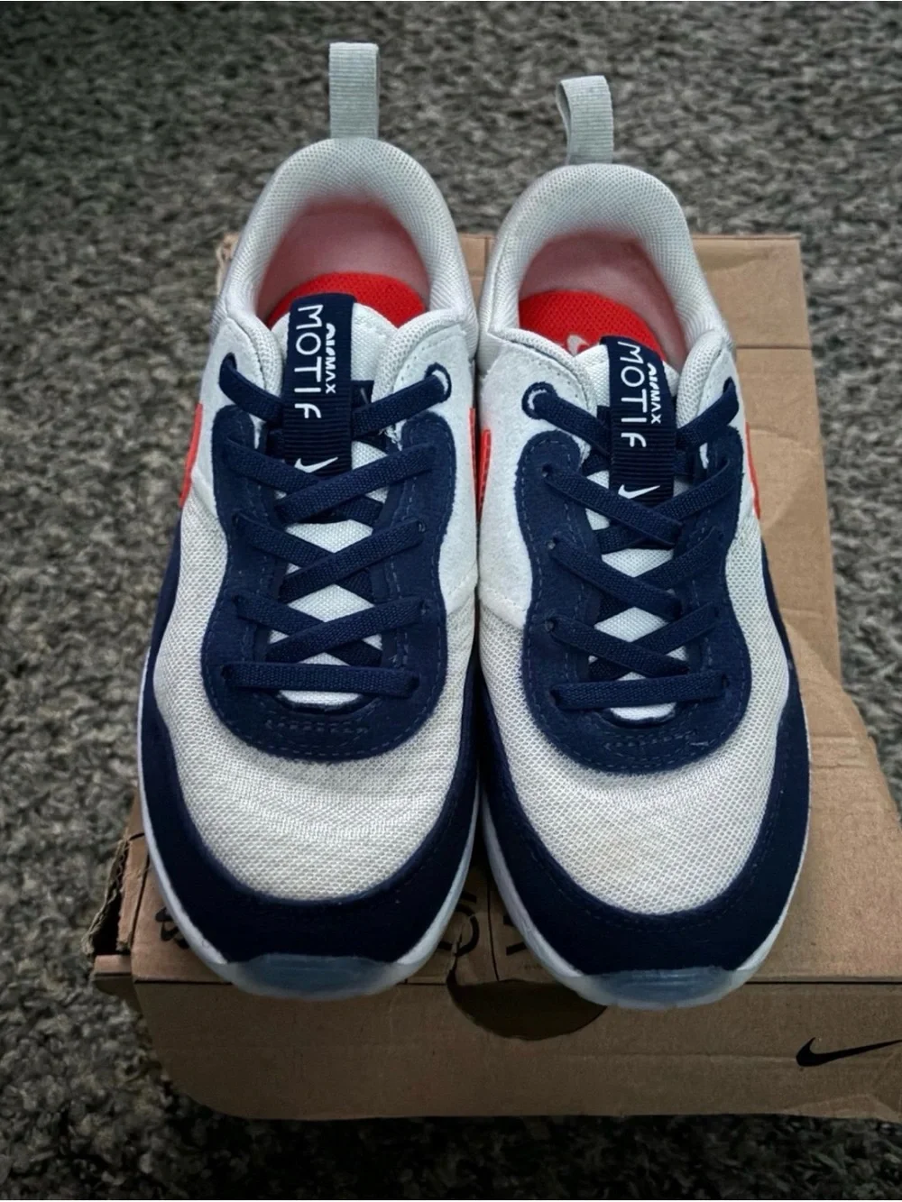 Nike Air Max Motif (PS) White with Navy and Bright Crimson Accents